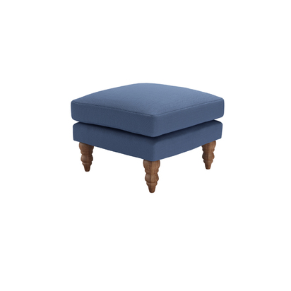 Isla Small Square Footstool in Oxford Blue Brushed Linen Cotton
