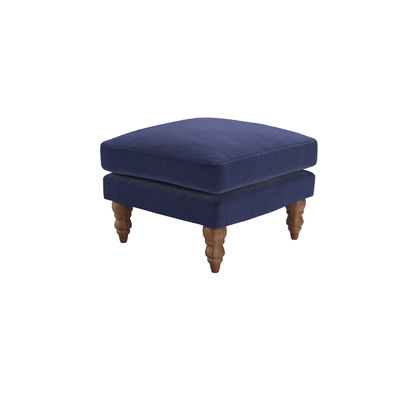 Isla Small Square Footstool in Prussian Blue Cotton Matt Velvet