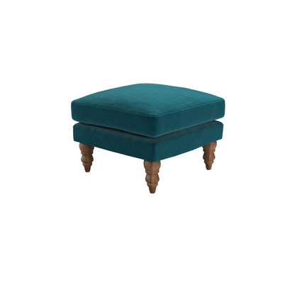 Isla Small Square Footstool in Deep Turquoise Cotton Matt Velvet