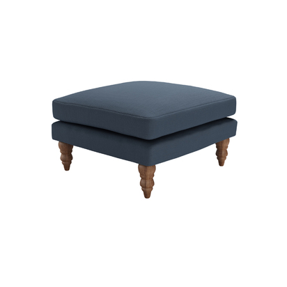 Isla Medium Square Footstool in Midnight Blue Brushed Linen Cotton