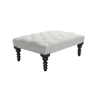 Valentin Medium Rectangular Footstool in Alabaster Brushed Linen Cotton