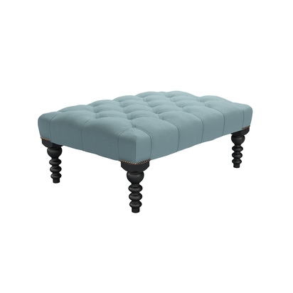 Valentin Medium Rectangular Footstool in Lagoon Brushed Linen Cotton