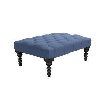Valentin Medium Rectangular Footstool in Oxford Blue Brushed Linen Cotton