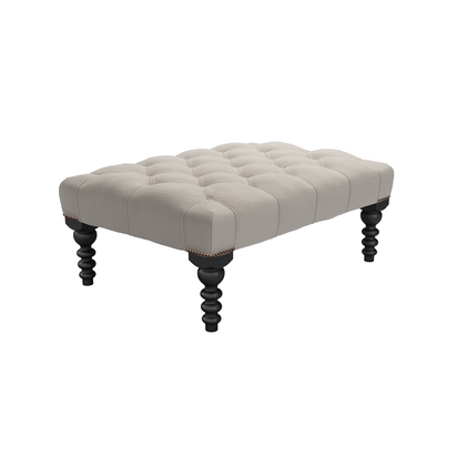Valentin Medium Rectangular Footstool in Stone Brushed Linen Cotton