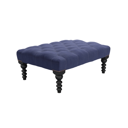 Valentin Medium Rectangular Footstool in Prussian Blue Cotton Matt Velvet