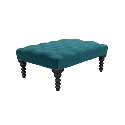 Valentin Medium Rectangular Footstool in Deep Turquoise Cotton Matt Velvet