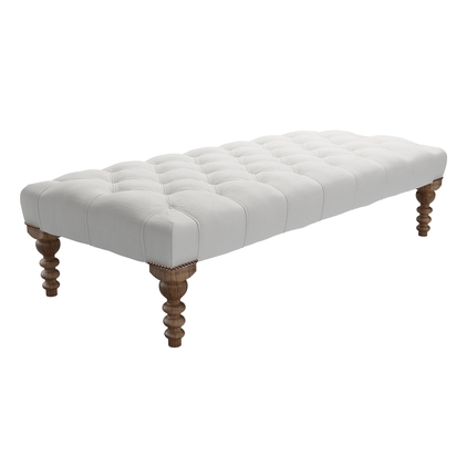 Valentin Large Rectangular Footstool in Alabaster Brushed Linen Cotton