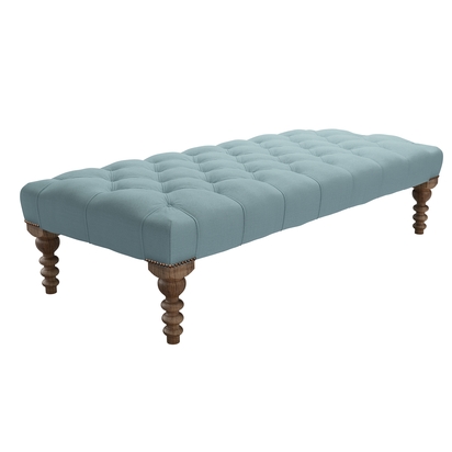 Valentin Large Rectangular Footstool in Lagoon Brushed Linen Cotton