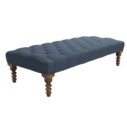 Valentin Large Rectangular Footstool in Midnight Blue Brushed Linen Cotton