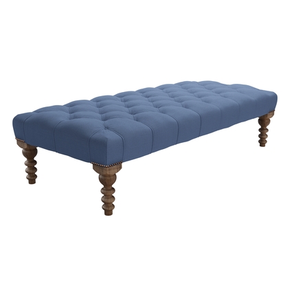 Valentin Large Rectangular Footstool in Oxford Blue Brushed Linen Cotton