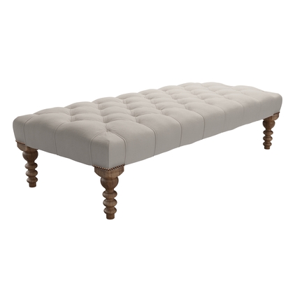 Valentin Large Rectangular Footstool in Stone Brushed Linen Cotton