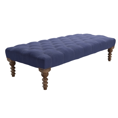 Valentin Large Rectangular Footstool in Prussian Blue Cotton Matt Velvet