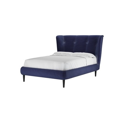 Audrey Double Bed in Prussian Blue Cotton Matt Velvet