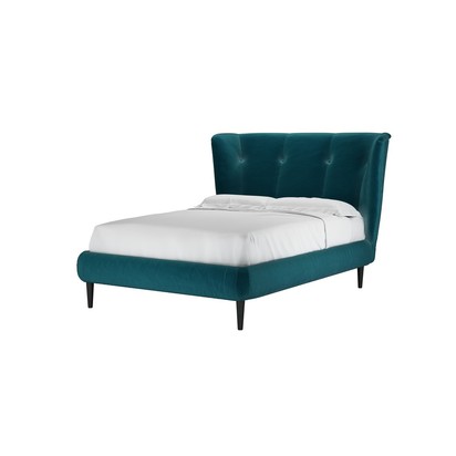 Audrey Double Bed in Deep Turquoise Cotton Matt Velvet