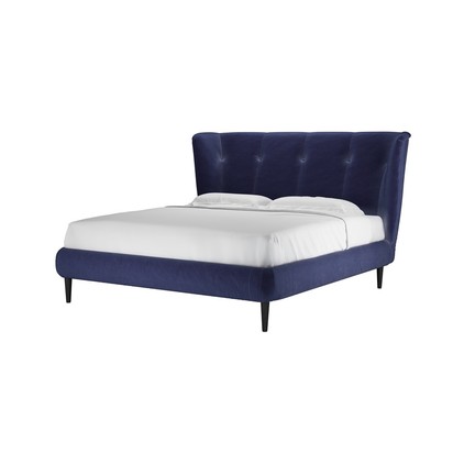 Audrey Super King Bed in Prussian Blue Cotton Matt Velvet
