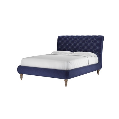 Knightsbridge without Footboard King Bed in Prussian Blue Cotton Matt Velvet
