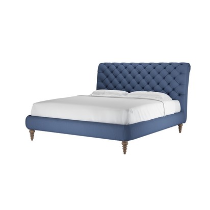 Knightsbridge without Footboard Super King Bed in Oxford Blue Brushed Linen Cotton