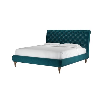 Knightsbridge without Footboard Super King Bed in Deep Turquoise Cotton Matt Velvet