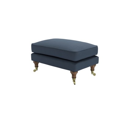 Bluebell Medium Rectangular Footstool in Midnight Blue Brushed Linen Cotton