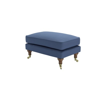 Bluebell Medium Rectangular Footstool in Oxford Blue Brushed Linen Cotton