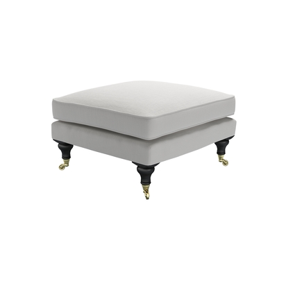 Bluebell Medium Square Footstool in Alabaster Brushed Linen Cotton
