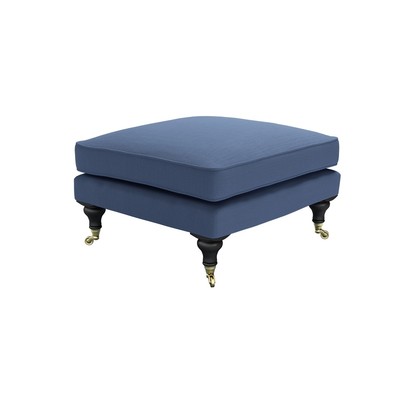 Bluebell Medium Square Footstool in Oxford Blue Brushed Linen Cotton