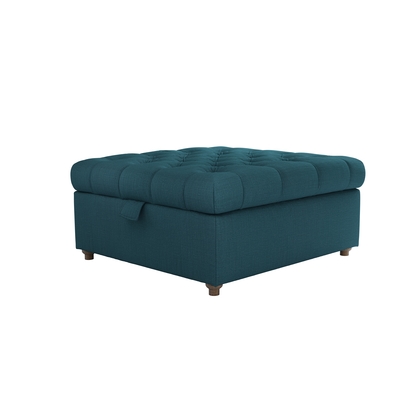 Valentin Medium Square Storage Footstool in Evergreen Brushed Linen Cotton