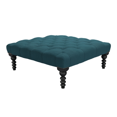 Valentin Large Square Footstool in Evergreen Brushed Linen Cotton