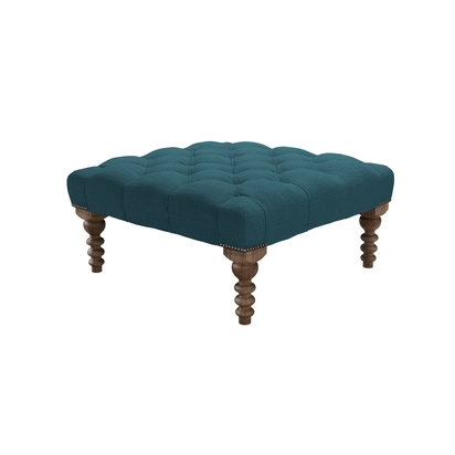 Valentin Medium Square Footstool in Evergreen Brushed Linen Cotton