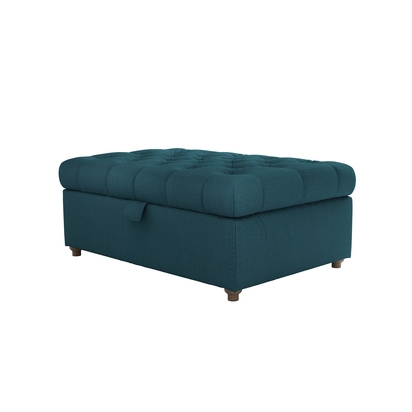 Valentin Medium Rectangular Storage Footstool in Evergreen Brushed Linen Cotton