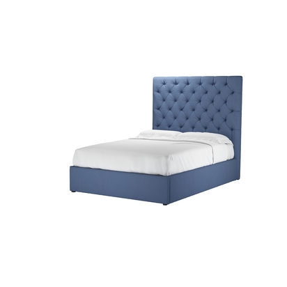 Rosalie 150cm Double Ottoman Bed in Oxford Blue Brushed Linen Cotton