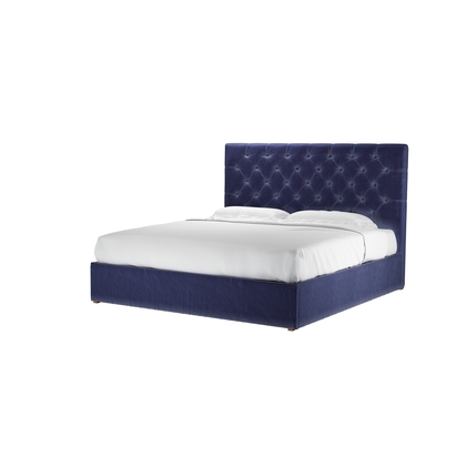 Rosalie 130cm Super King Ottoman Bed in Prussian Blue Cotton Matt Velvet