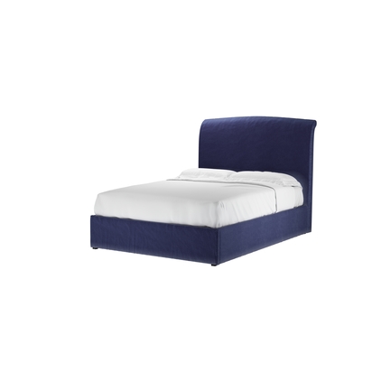 Thea Double Ottoman Bed in Prussian Blue Cotton Matt Velvet