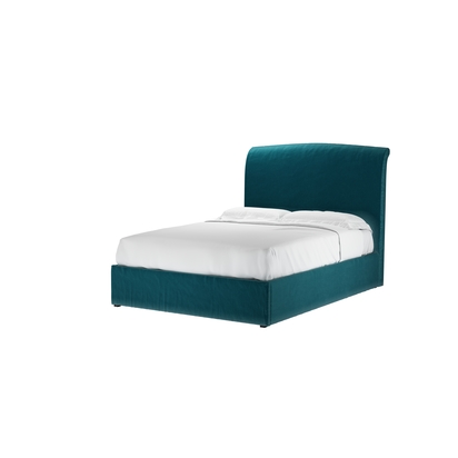Thea Double Ottoman Bed in Deep Turquoise Cotton Matt Velvet