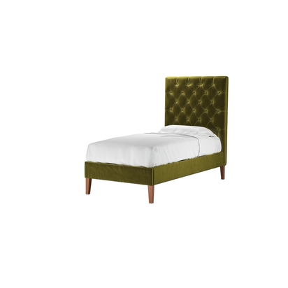 Rosalie 150cm Single Bed in Olive Cotton Matt Velvet