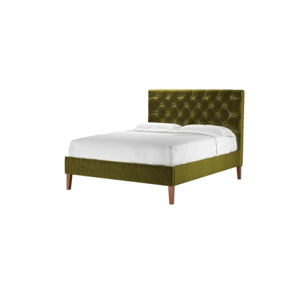 Rosalie 130cm King Bed in Olive Cotton Matt Velvet