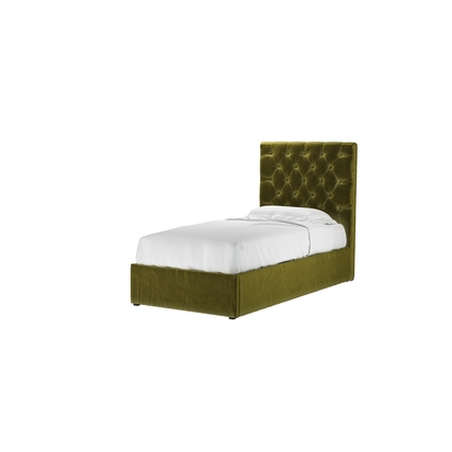Rosalie 130cm Single Ottoman Bed in Olive Cotton Matt Velvet