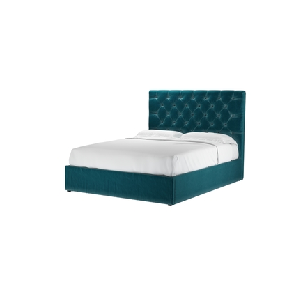 Rosalie 130cm King Ottoman Bed in Deep Turquoise Cotton Matt Velvet