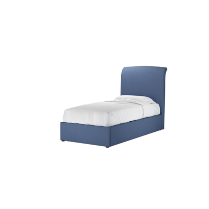 Thea Single Ottoman Bed in Oxford Blue Brushed Linen Cotton