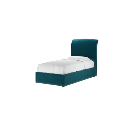 Thea Single Ottoman Bed in Deep Turquoise Cotton Matt Velvet