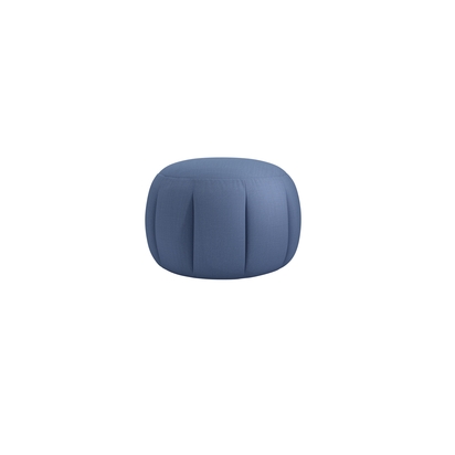Harper Round Footstool in Oxford Blue Brushed Linen Cotton