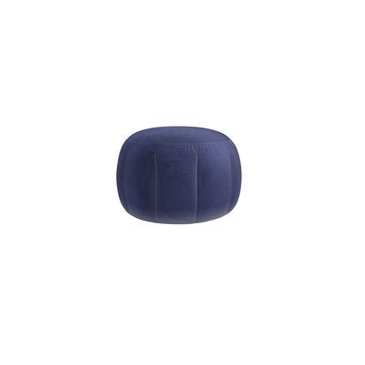 Harper Round Footstool in Prussian Blue Cotton Matt Velvet