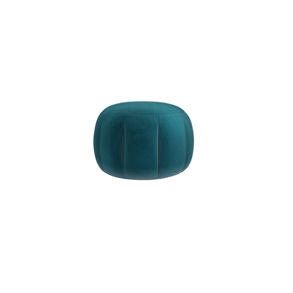 Harper Round Footstool in Deep Turquoise Cotton Matt Velvet