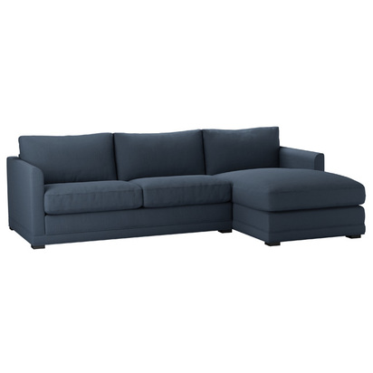 Aissa Medium RHF Chaise Storage Sofa in Midnight Blue Brushed Linen Cotton