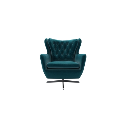 Ernest Swivel Armchair in Deep Turquoise Cotton Matt Velvet