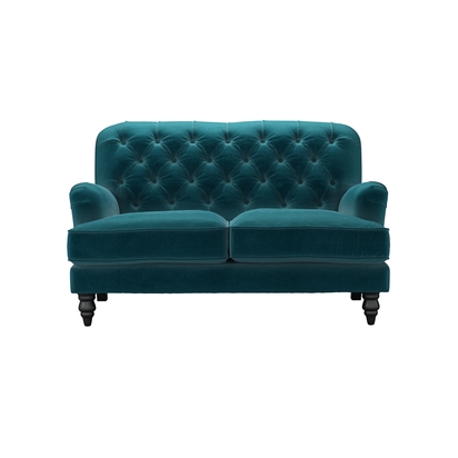 Snowdrop Button Back 2 Seat Sofa in Deep Turquoise Cotton Matt Velvet