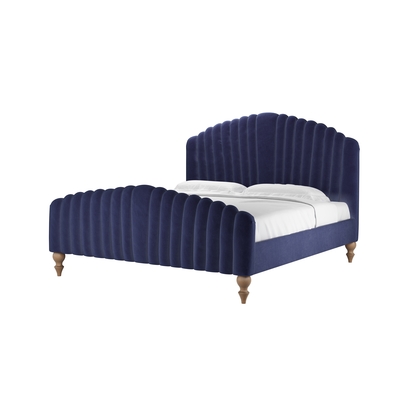 Bella Super King Bed in Prussian Blue Cotton Matt Velvet