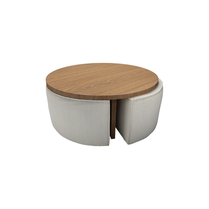 Woody Coffee Table and Nesting Stool Set in Clay House Herringbone Weave