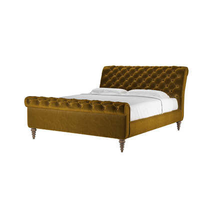 Knightsbridge Super King Bed in Nefertiti Gold Cotton Matt Velvet