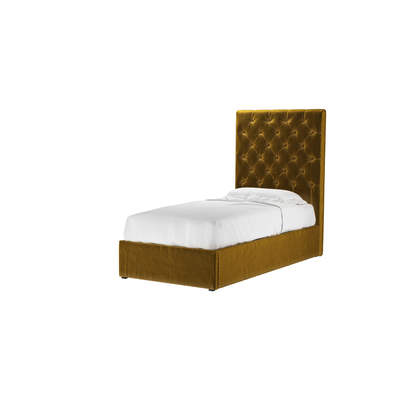 Rosalie 150cm Single Ottoman Bed in Nefertiti Gold Cotton Matt Velvet
